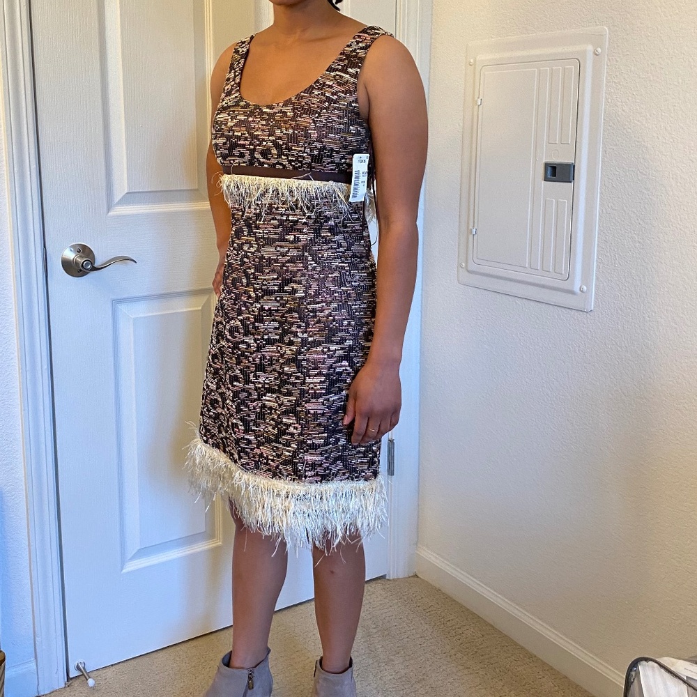 Aysha NWT tweed sheath dress in brown/pink